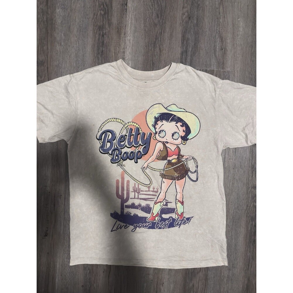 Fleischer Studios Betty Boop Cowgirl Graphic T-Shirt Women’s Tan Western Desert